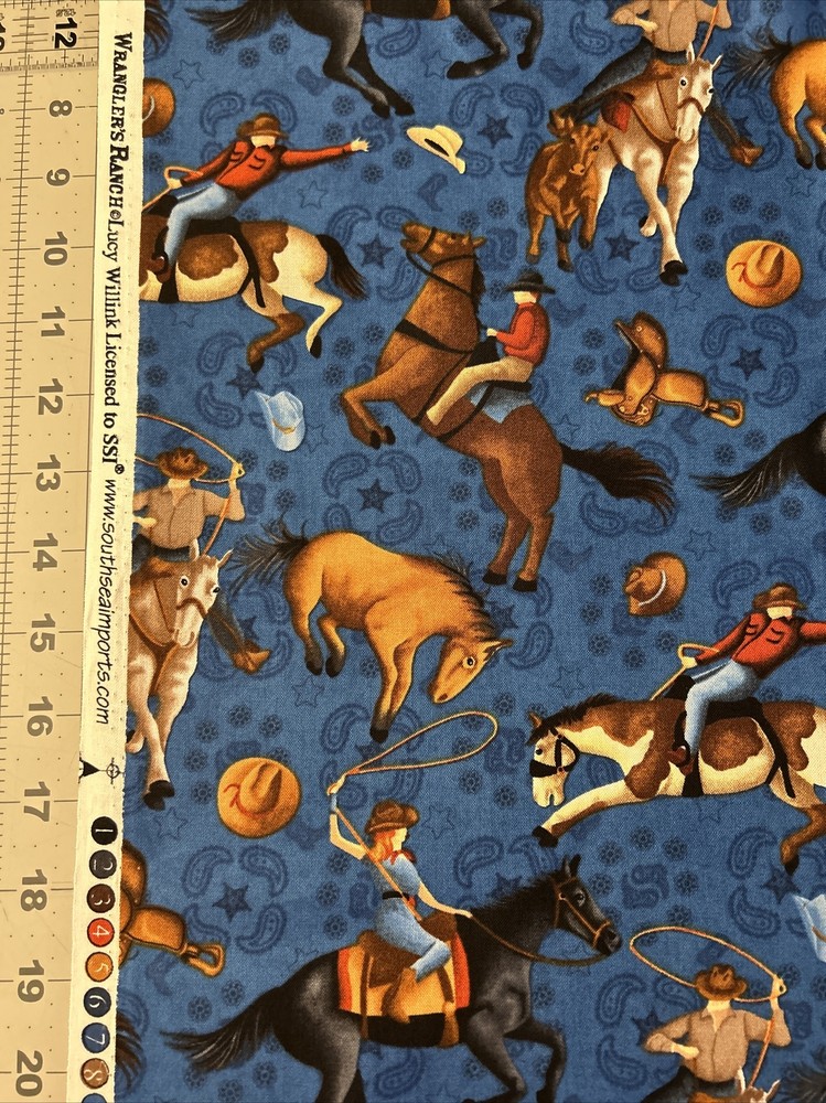 Wrangler’s Ranch Horses Cowboys SSI Cotton Fabric 1/2 Yard New