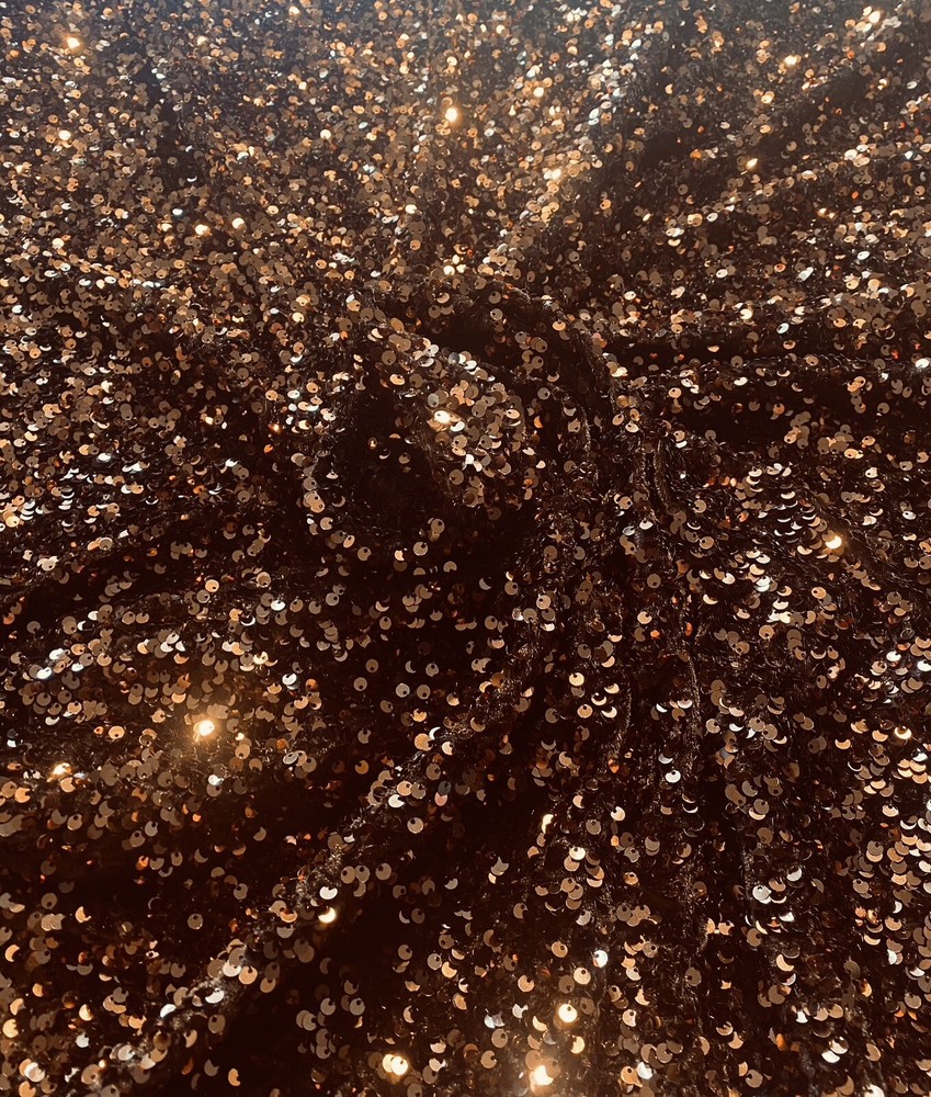 Brown Sequin on Stretch Velvet 4-Way stretch fabric by the yard 60″ Wide