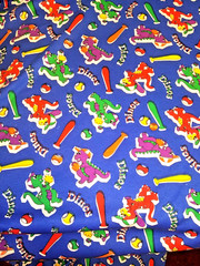 Fabric DINOSAURS Playing Baseball Kids Novelty 2 Yards x 58 in Wide Knit