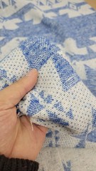 Blue Ivory Geometric Tweed Fabric by the Yard Aztec Tribal Style Fabric 150cm