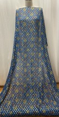 100% Silk Georgette Blue Gold Lurex Metallic Floral Fabric by the Yard 54″ Wide