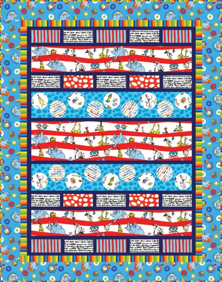 Cotton Fabric QUILT TOP KIT 67″X86″ Pattern + Fabrics Dr Seuss Let’s Party Quilt