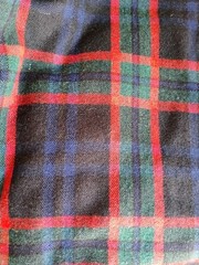 Vintage 100% Washable WOOL Fabric Plaid – NOS 3 YARDS Black Green Red Blue