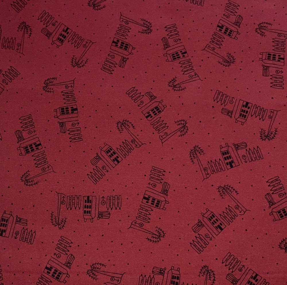 By 1/2 Yd “GLORY GARDEN” House Flag CLOTHWORKS Dark Red Black ~Joined at Hip