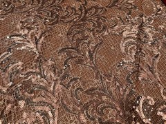 Coco Brown Orange Sequins Embroidered Lace fabric 50” Width 1 Yard
