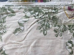 Vintage Braemore Design Screenprint Mint Green Teacup Fabric Remnant 54″ x 8′