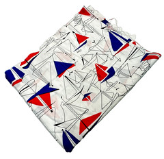 Vintage Sailboat Fabric MCM Mid Century Material 36 x 44 Red White Blue Line Art