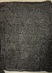 Thea BLACK Geometric Sequins Diamond & Stripes on Mesh Lace Fabric by the Yard