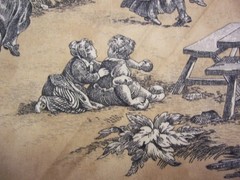 French Country Toile Fabric Lot of 3 Matching Pieces Pastoral Scene Upholstery