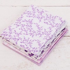 Threadart Exclusive 5 Fat Quarter Bundle Set – White & Purple 100% Cotton Fabric
