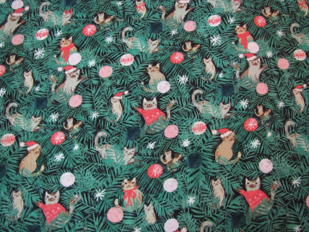 DEAR STELLA Christmas Tree Kitty Ornaments Stars Cotton Quilting Fabric BTY