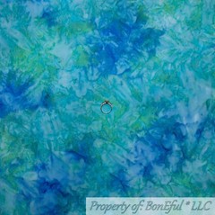 BonEful FABRIC FQ Cotton Quilt Blue Teal Green BATIK Aqua Water Color Fish Ocean