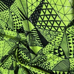 4 Way Stretch Fabric Neon Green Geometric Print Spandex by Yard for Swimwear