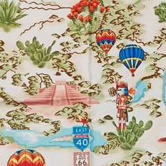 Vintage Timeless Treasures Hot Air Balloon Cotton Quilt Fabric Travel Route 66