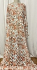 Hand Brushed Orange Paint Guipure Venice Lace Fabric 4.25 Yards Long 50″ Wide
