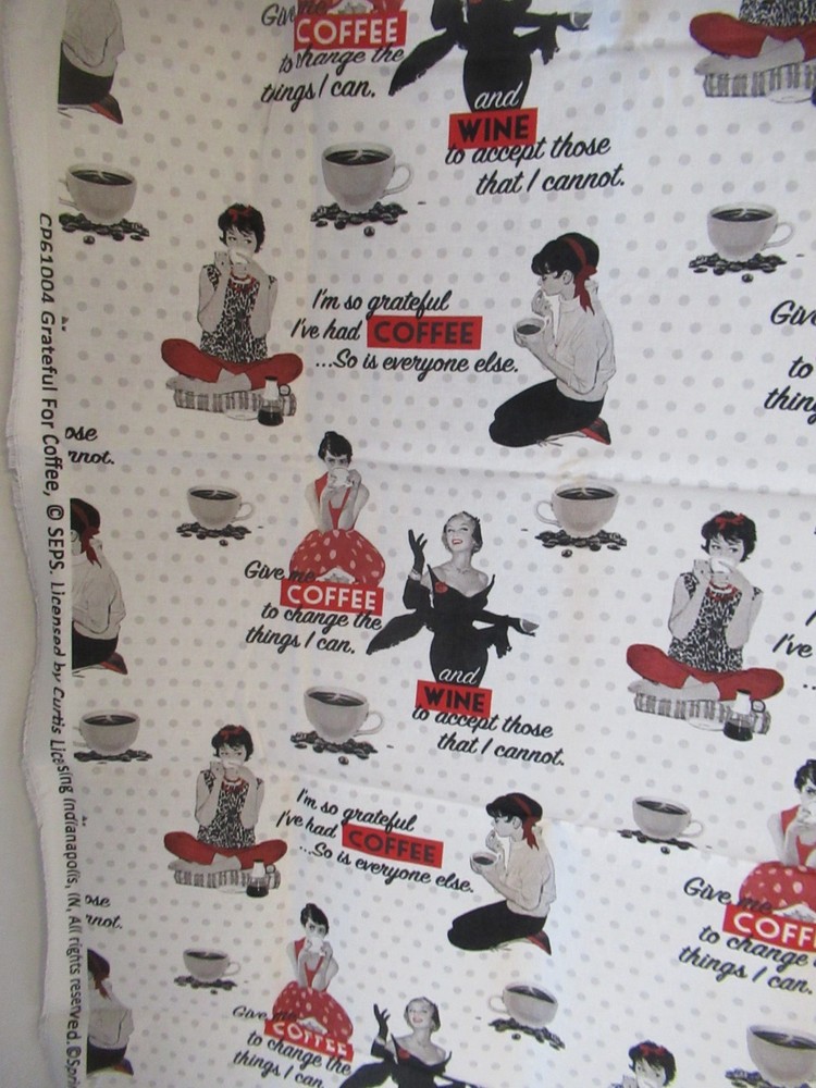 Saturday Evening Post Springs “Grateful for Coffee” Cotton Fabric 1YX44″