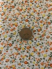 Vtg Floral Calico Print Fabric Dainty Orange And Yellow Flowers On White BTHY