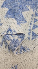 Blue Ivory Geometric Tweed Fabric by the Yard Aztec Tribal Style Fabric 150cm