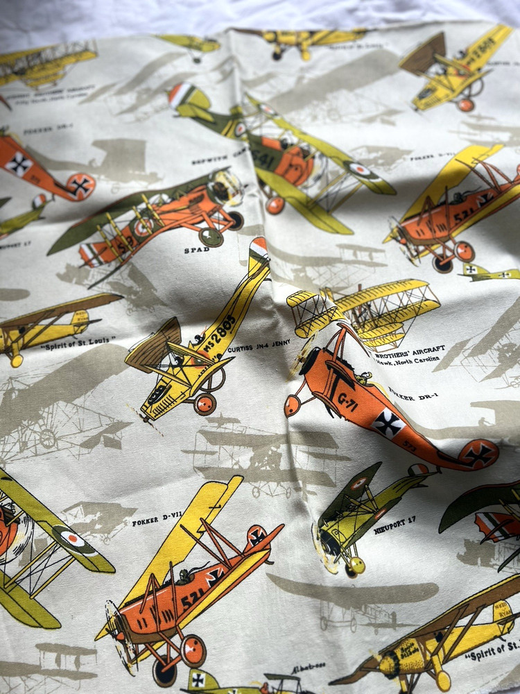 House N Home Fabric & Draperies Vintage Airplane Curtain Fabric Approx 1.25 Yd