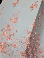 3D Floral Peach Beaded Lace Fabric by the Yard – Mesh Lace with Embroidered Flow