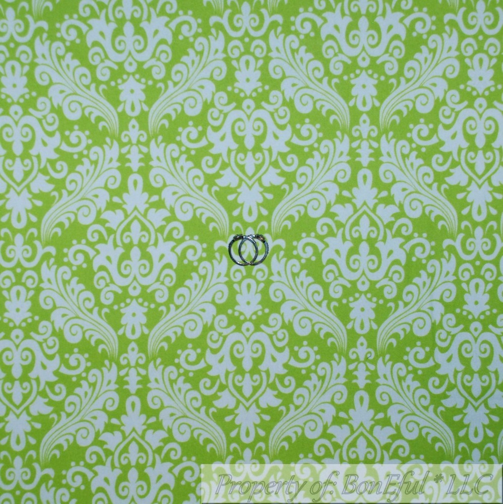 BonEful Fabric FQ Cotton Flannel Green White Flower Damask Girl Boy Baby Nursery