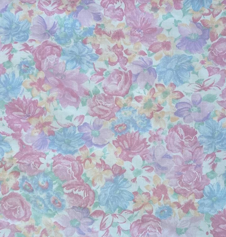 6.5 yd Peter Pan cotton sateen pastel floral, pink yellow blue green, silky feel