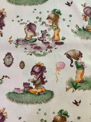 VTG Manes Fabric Little Girls Lavender Background 2.5 Ydsx44 Quilt
