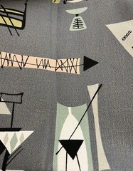 2003 Chris Stone Grey/Pink/Black MCM TIKI MAMBO Barkcloth Fabric, 1-3/4 yds