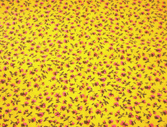 Quilt Fabric By The Half-Yard Sm Pink & Dark Green Floral on Lt Yellow Cotton PC