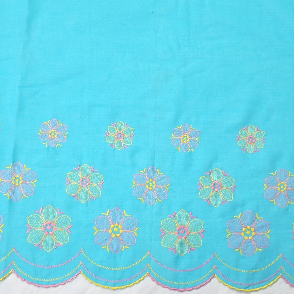 Light Blue Pastel Floral Embroidered Fabric Scalloped Border Edge 23″ x 6.5 Yds