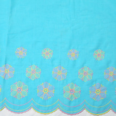 Light Blue Pastel Floral Embroidered Fabric Scalloped Border Edge 23″ x 6.5 Yds