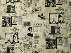VINTAGE PARIS FRENCH LE MIROIR EIFFEL TOWER TAN COTTON FABRIC BTHY