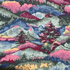 VTG Spring Industries Landscape Fabric Mountains Trees Pastel BTY 90s Cotton