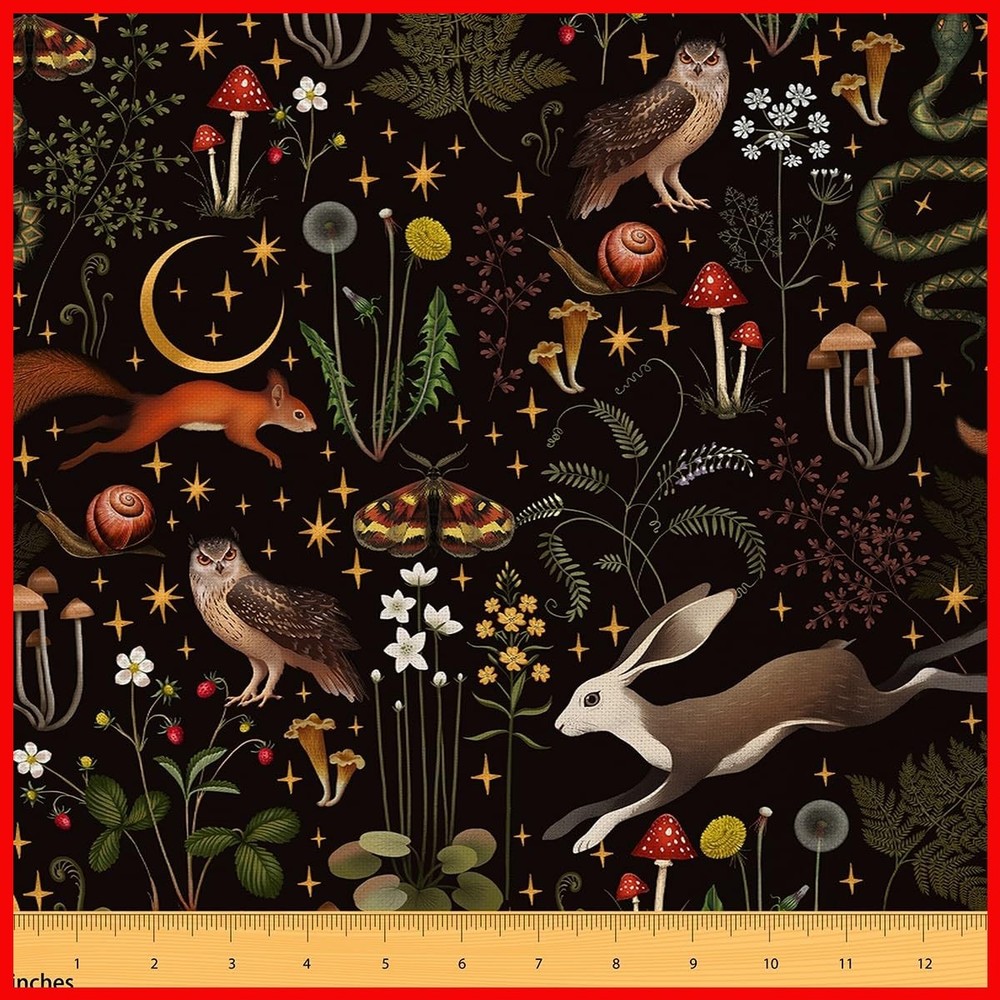 Castle Fairy Cartoon Mushroom Fabric By The Yard Cute Rabbit Owl Wild Animals