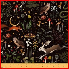 Castle Fairy Cartoon Mushroom Fabric By The Yard Cute Rabbit Owl Wild Animals