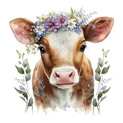 Watercolor Cow Farm Animal 100% Cotton 14×14 In Quilting Fabric Panel Square