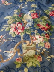 Richloom Platinum Collection Blue Stripe Floral Birds Fabric 6+ Yds NEW Charming