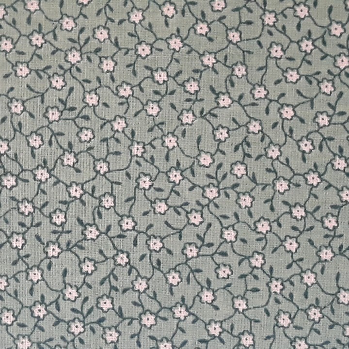 1.5 YD Unbranded Vintage Repro Fabric Tiny White Floral Green