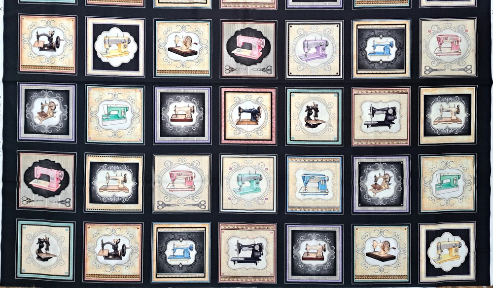 Vintage Sewing Machines Fabric Panel Cotton Quilt Blocks Dan Morris 2018 QT