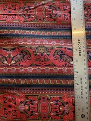 VTG Art Nouveau Design Hands Lion Head Red Brown Plum on Navy Border Fabric 4.8Y