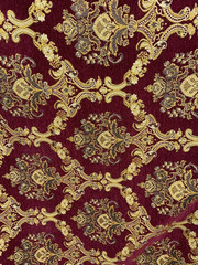 BURGUNDY GOLD Damask Chenille Upholstery Brocade Fabric (54 in.) Sold BTY