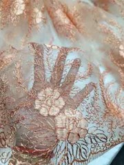 Fabric by The Yard Copper Lace Floral Sequin Metallic Cord Scallops