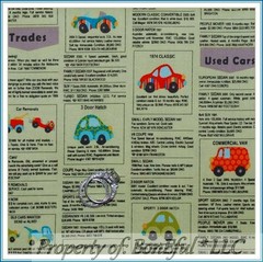 BonEful Fabric FQ Cotton Quilt Newspaper Antique Car Van Truck Antique Vehicle S