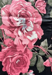 1 yard Marcus Brothers Textiles Fabric Black w Floral Pink Mauve Roses x44″ wide