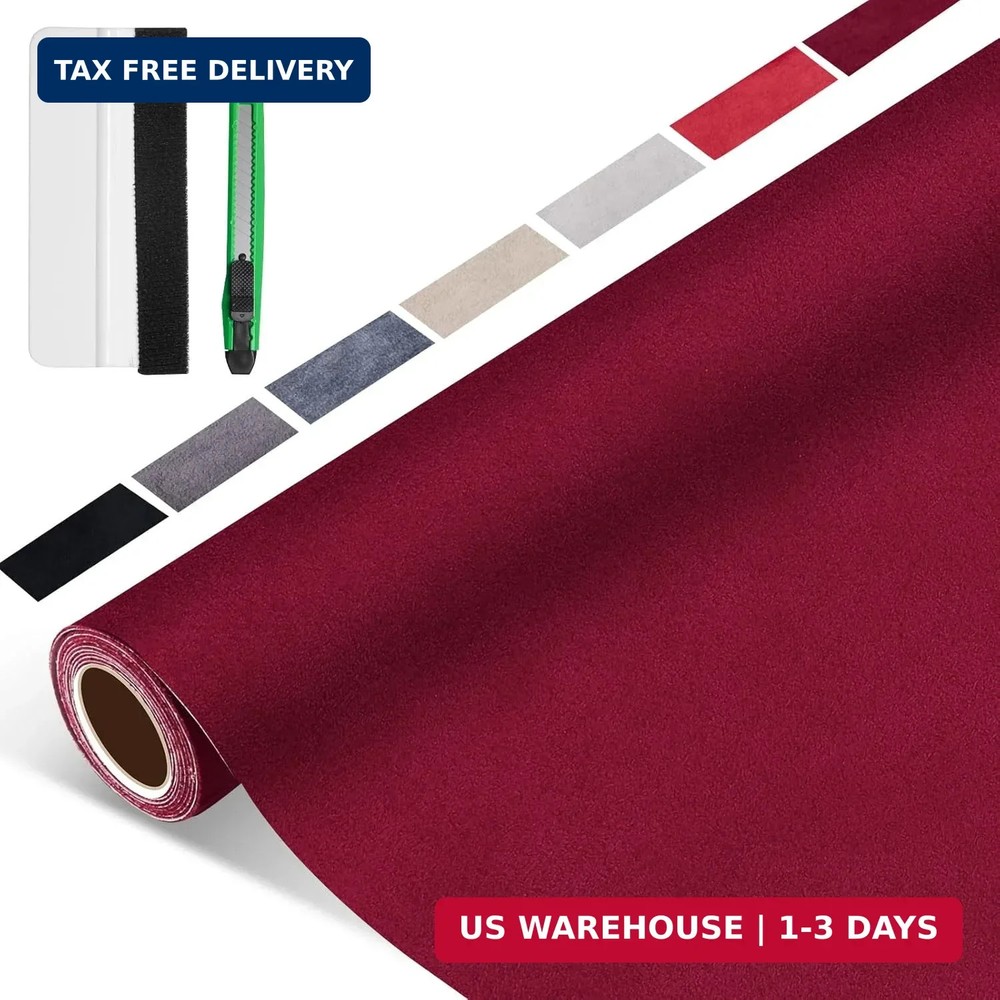 Suede Wrap for Car Interior 16″ x 59″ – Burgundy Self Adhesive Suede Fabric, Eas