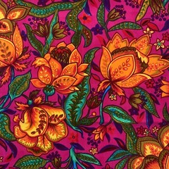 Stunning Vintage 60s 70s Neon Gothic Floral Velveteen Fabric 36×35.5”