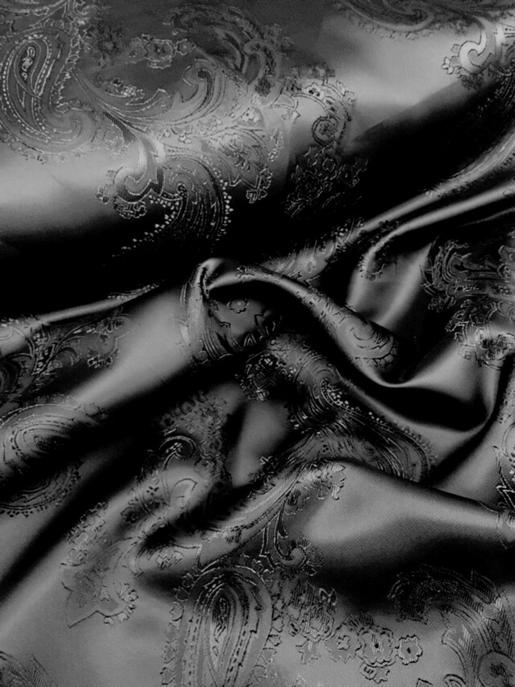 Paisley Woven Brocade NON STATIC Viscose Satin Feel Shiny 58″W Fabric – Black