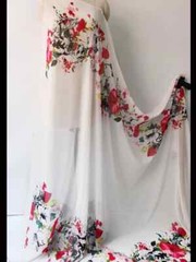 58” Wide By Yards White Positional Floral Georgette Chiffon Fabric Wedding