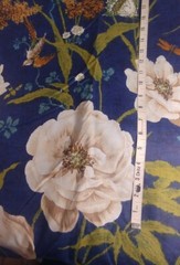 45″ X 1 Yd. Cotton Floral Fabric Blue Multi Birds Dragon Flys Butterflys