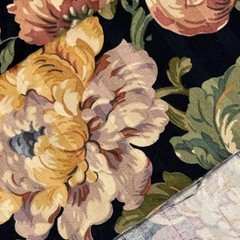 Vintage Mill Creek Floral Stripe BLACK Cotton Drapery Curtain Pillow Fabric BTY